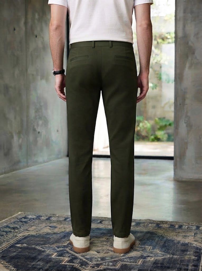 Pleated Deep Olive Chino — view 2