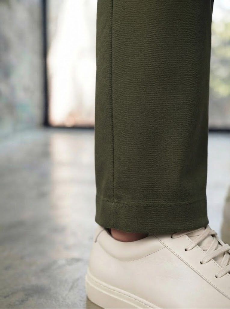 Pleated Deep Olive Chino — view 3