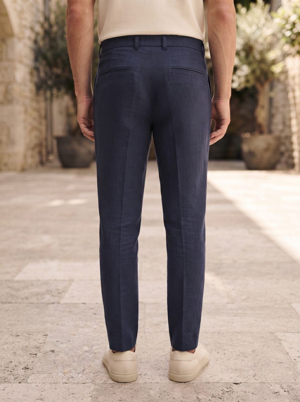 Portofino Linen Trouser, Navy — view 3