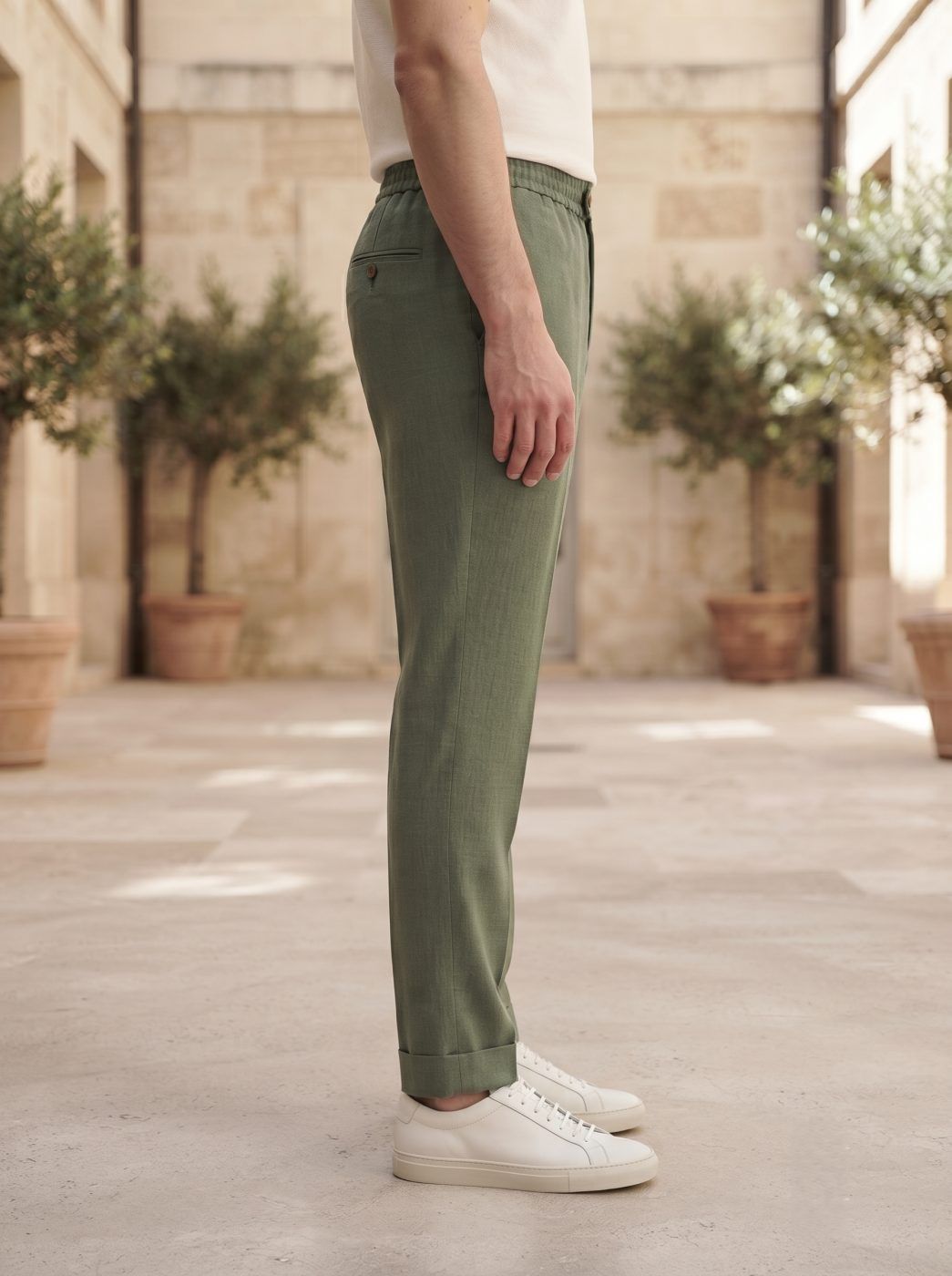 Positano Linen Jogger, Olive — view 2