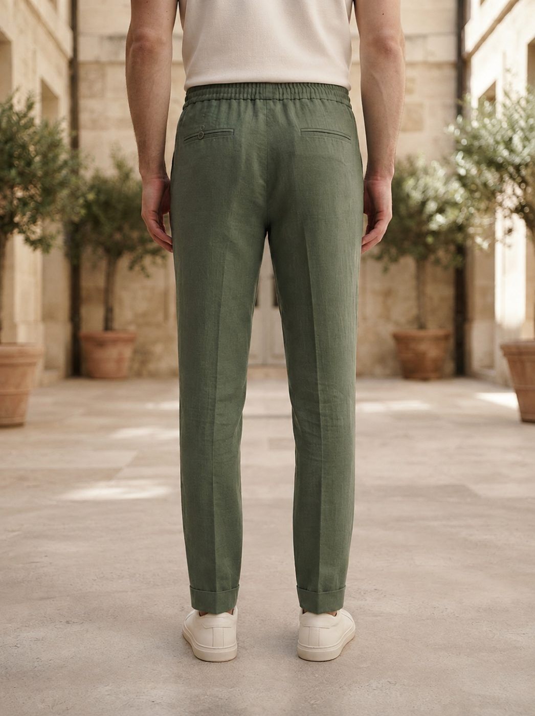 Positano Linen Jogger, Olive — view 3