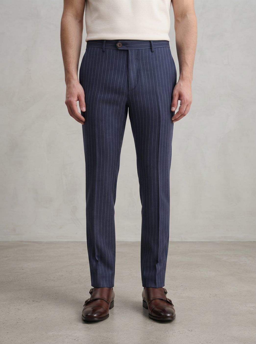 Positano Pinstripe Linen Trouser, Navy