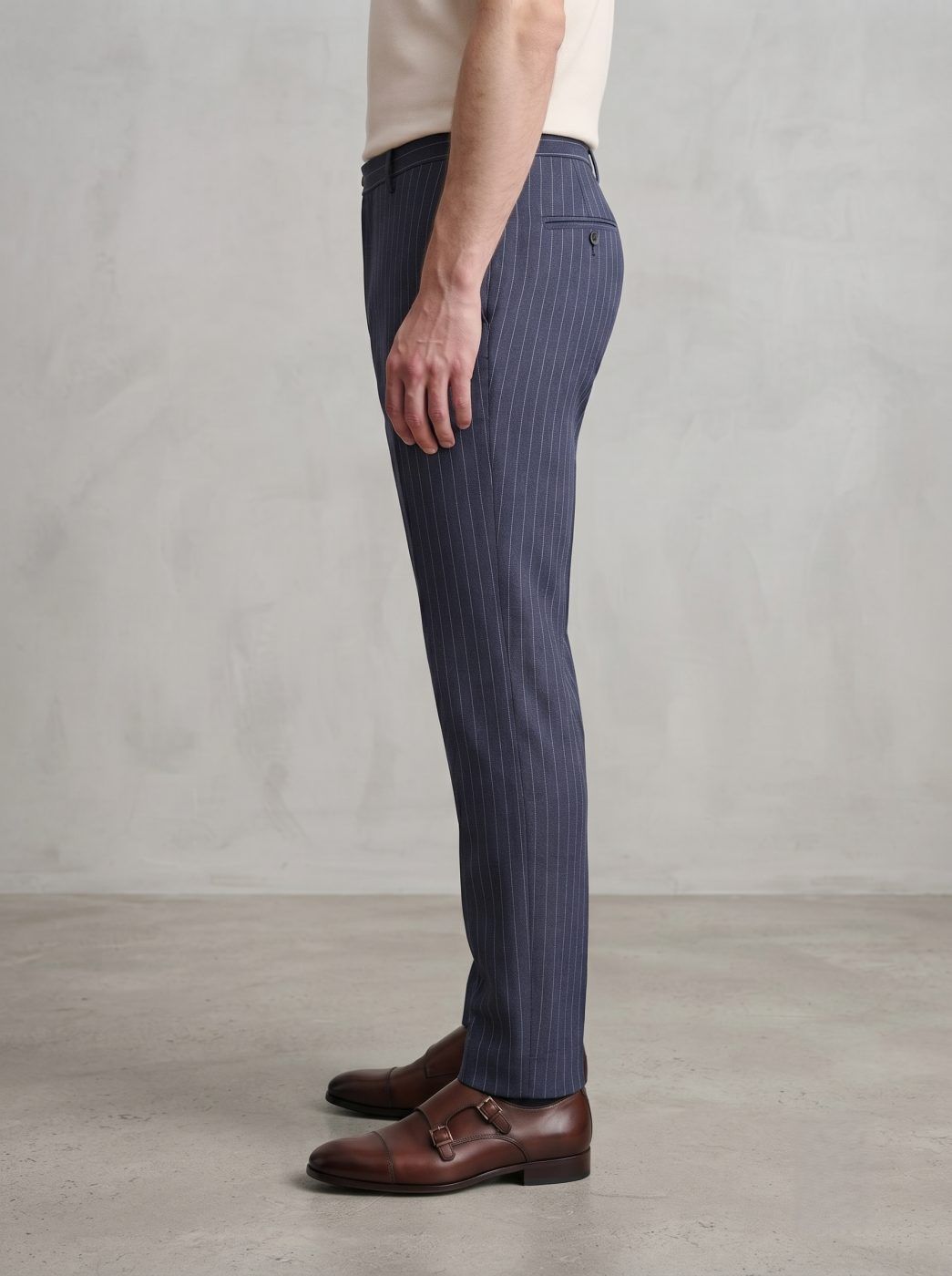 Positano Pinstripe Linen Trouser, Navy — view 2