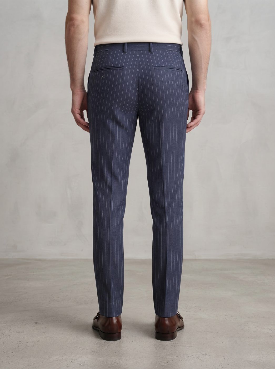 Positano Pinstripe Linen Trouser, Navy — view 3
