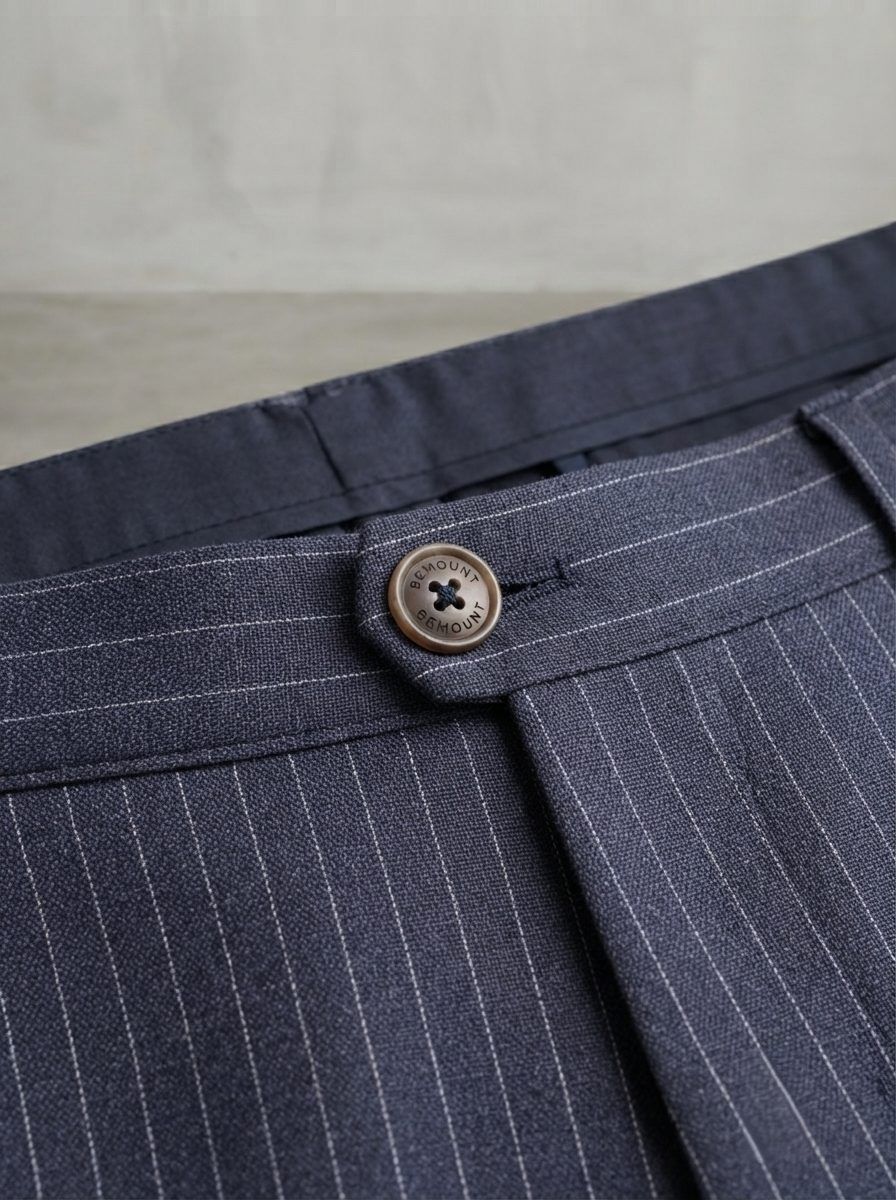 Positano Pinstripe Linen Trouser, Navy — view 4