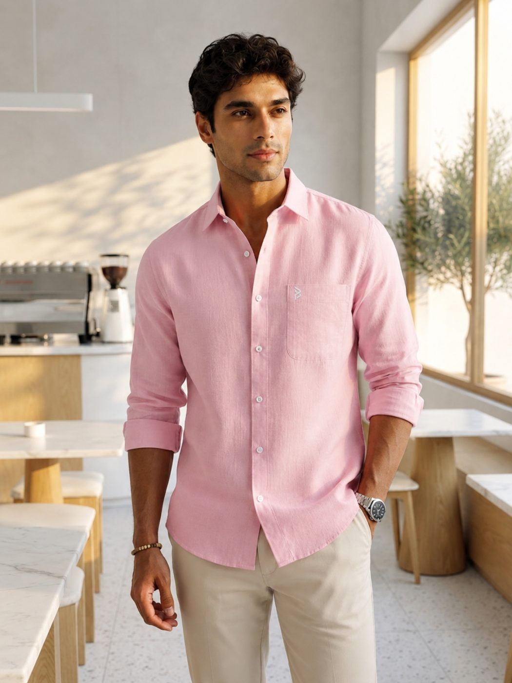 Powder Pink Linen-Blend Shirt