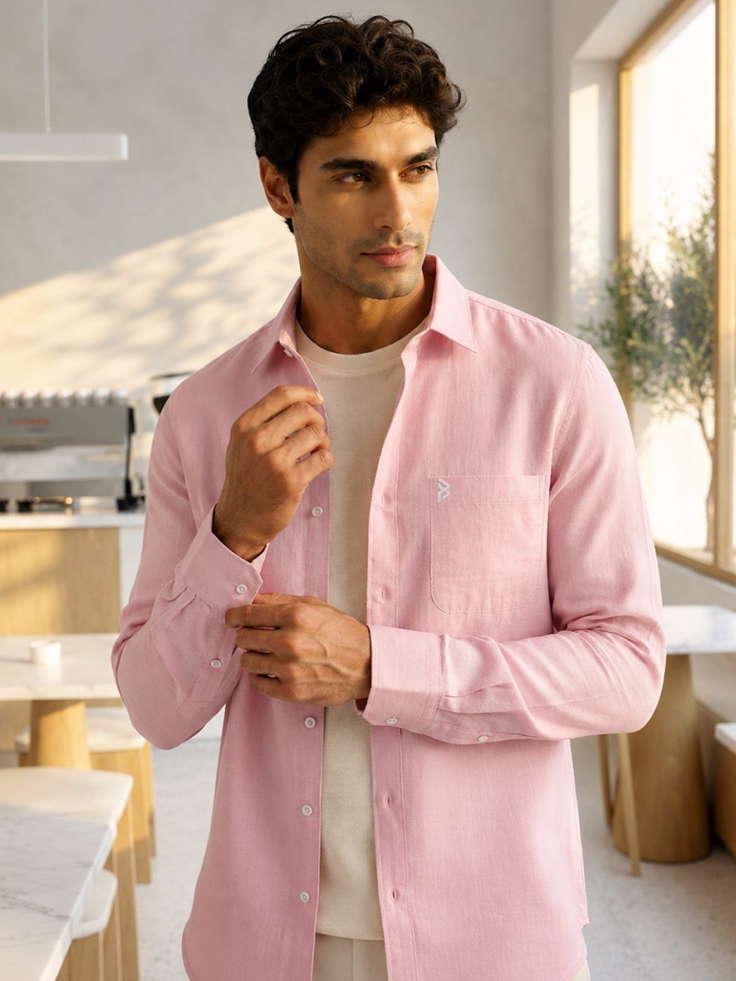 Powder Pink Linen-Blend Shirt — view 2