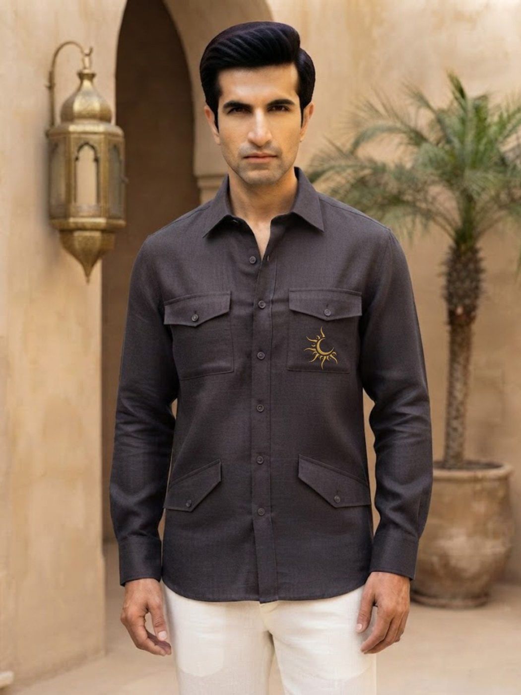 Rajputana Slate Linen Hunter Shirt — view 2