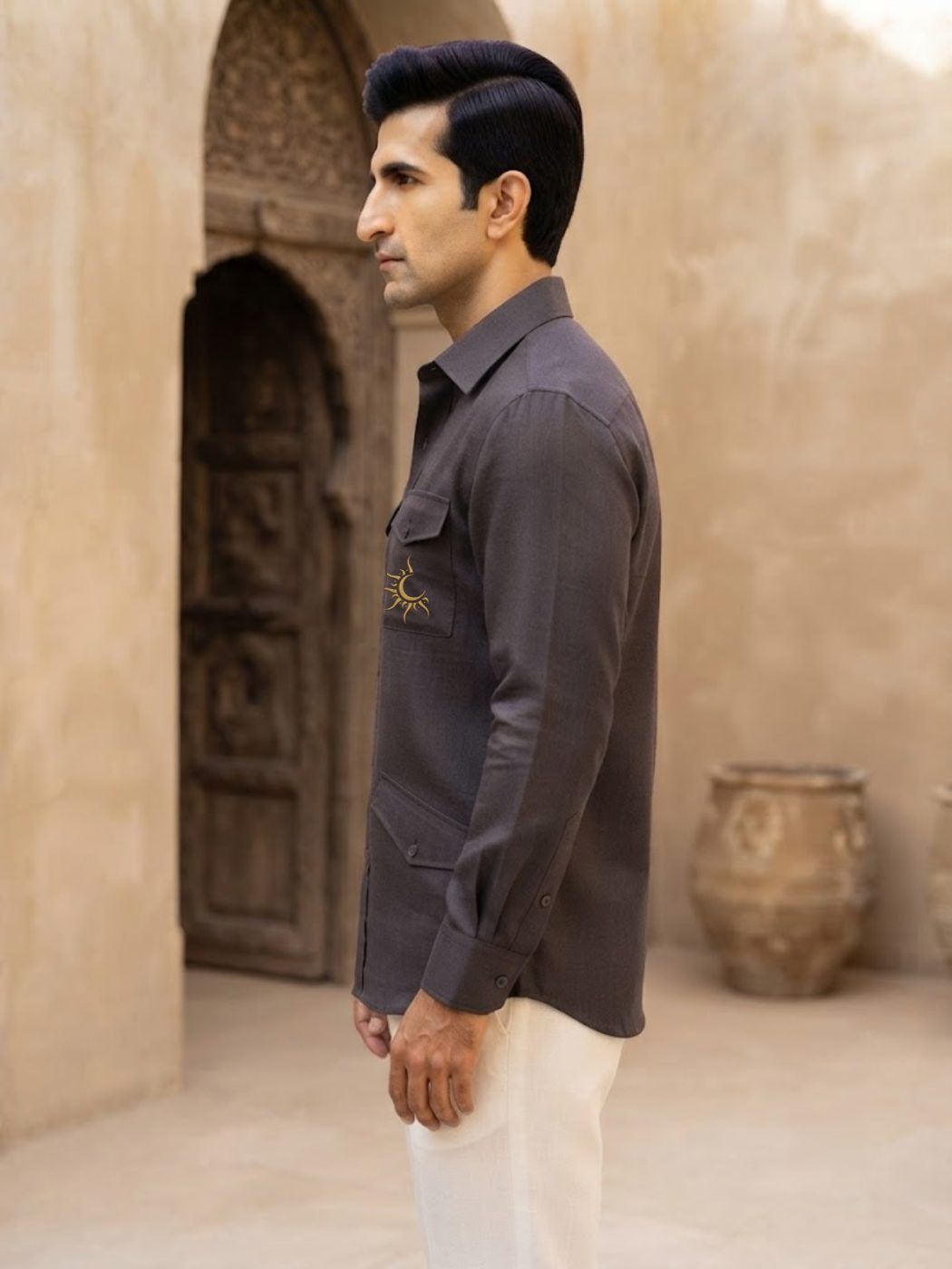Rajputana Slate Linen Hunter Shirt — view 3