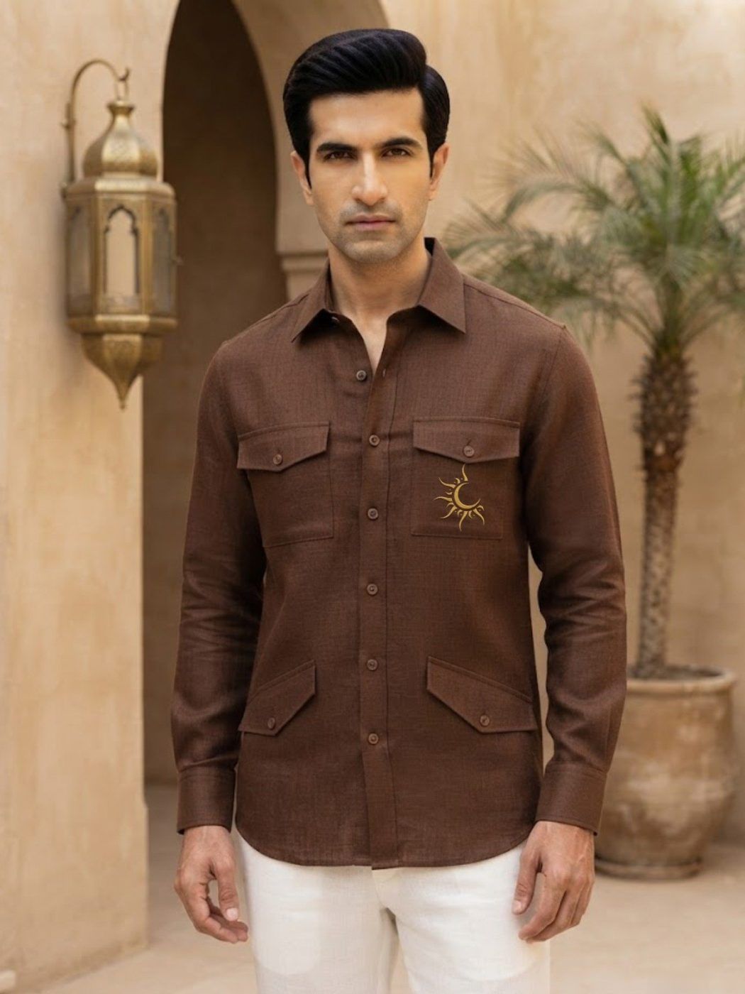 Rajputana Tobacco Linen Hunter Shirt — view 2