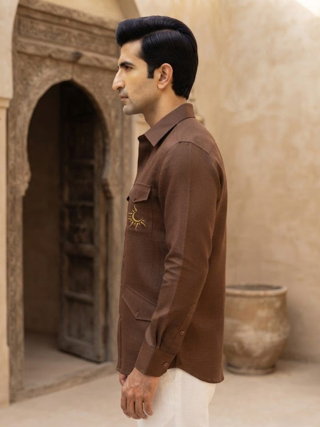 Rajputana Tobacco Linen Hunter Shirt — view 3