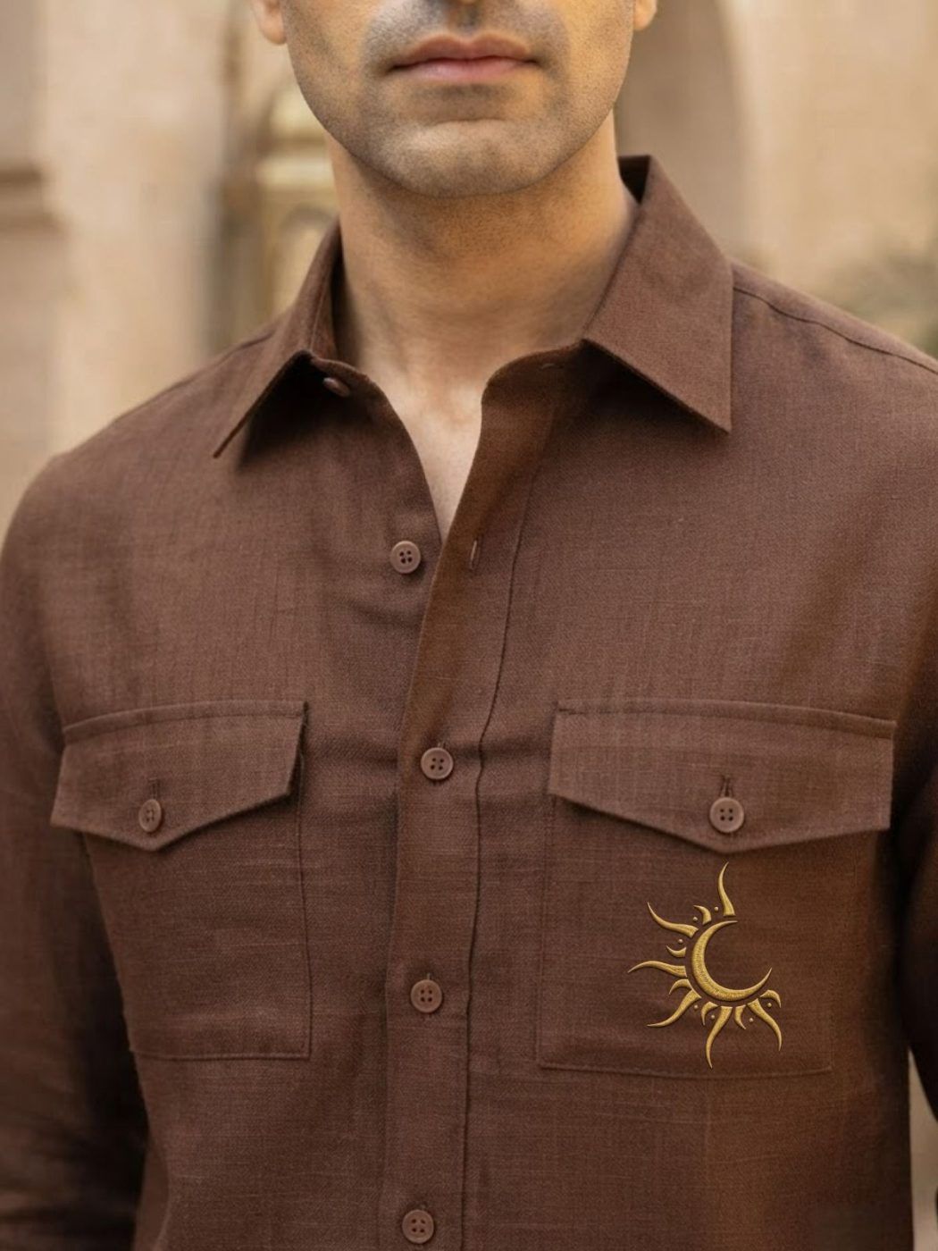 Rajputana Tobacco Linen Hunter Shirt — view 5