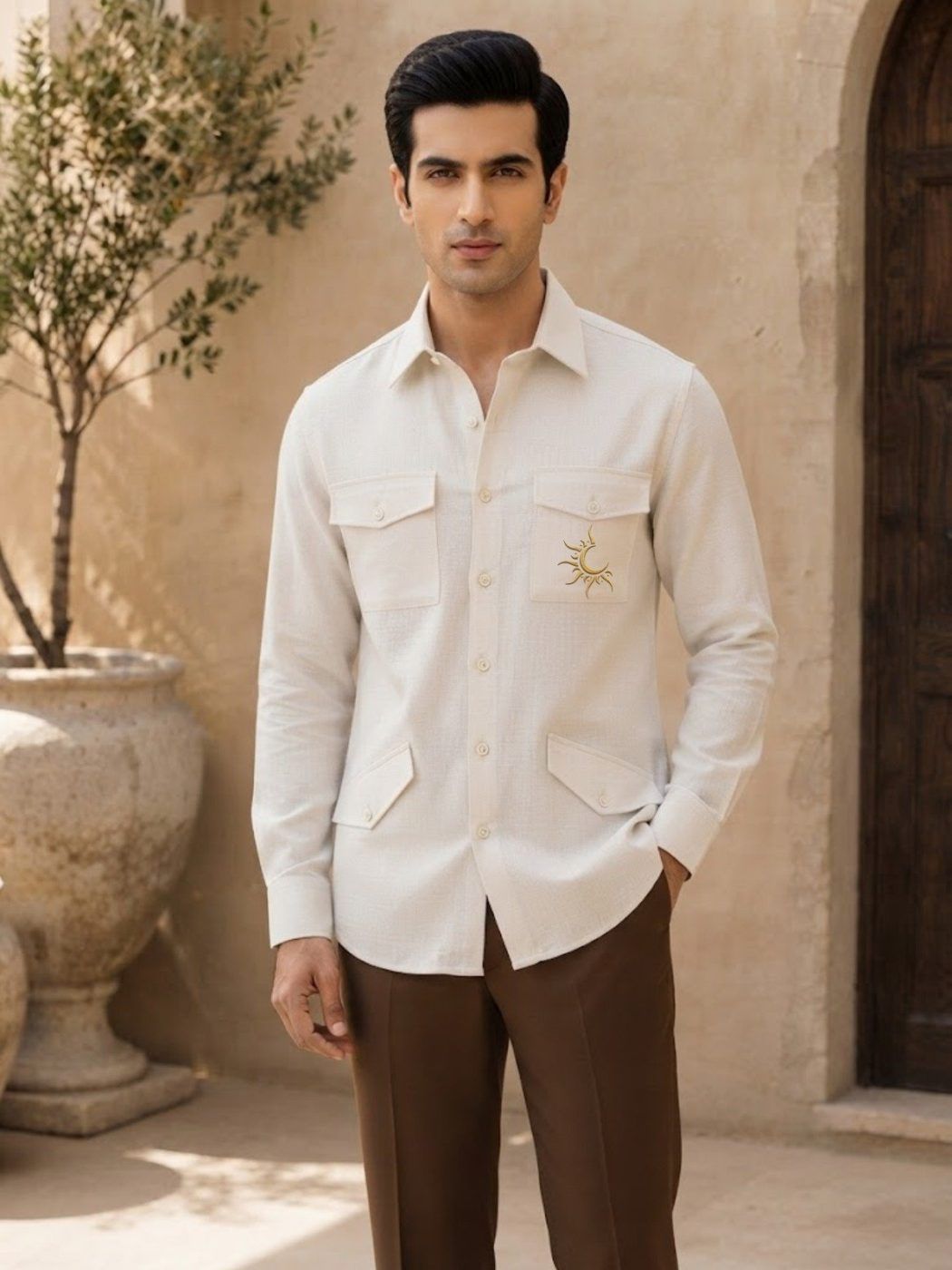Rajputana White Linen Hunter Shirt — view 2