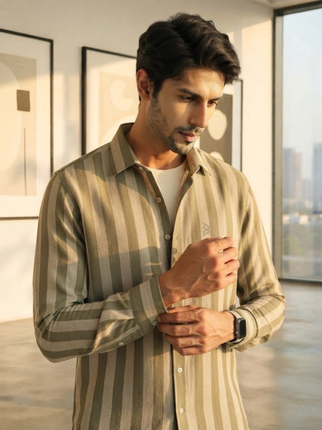 Resort Olive Stripe Camp-Collar Shirt — view 2