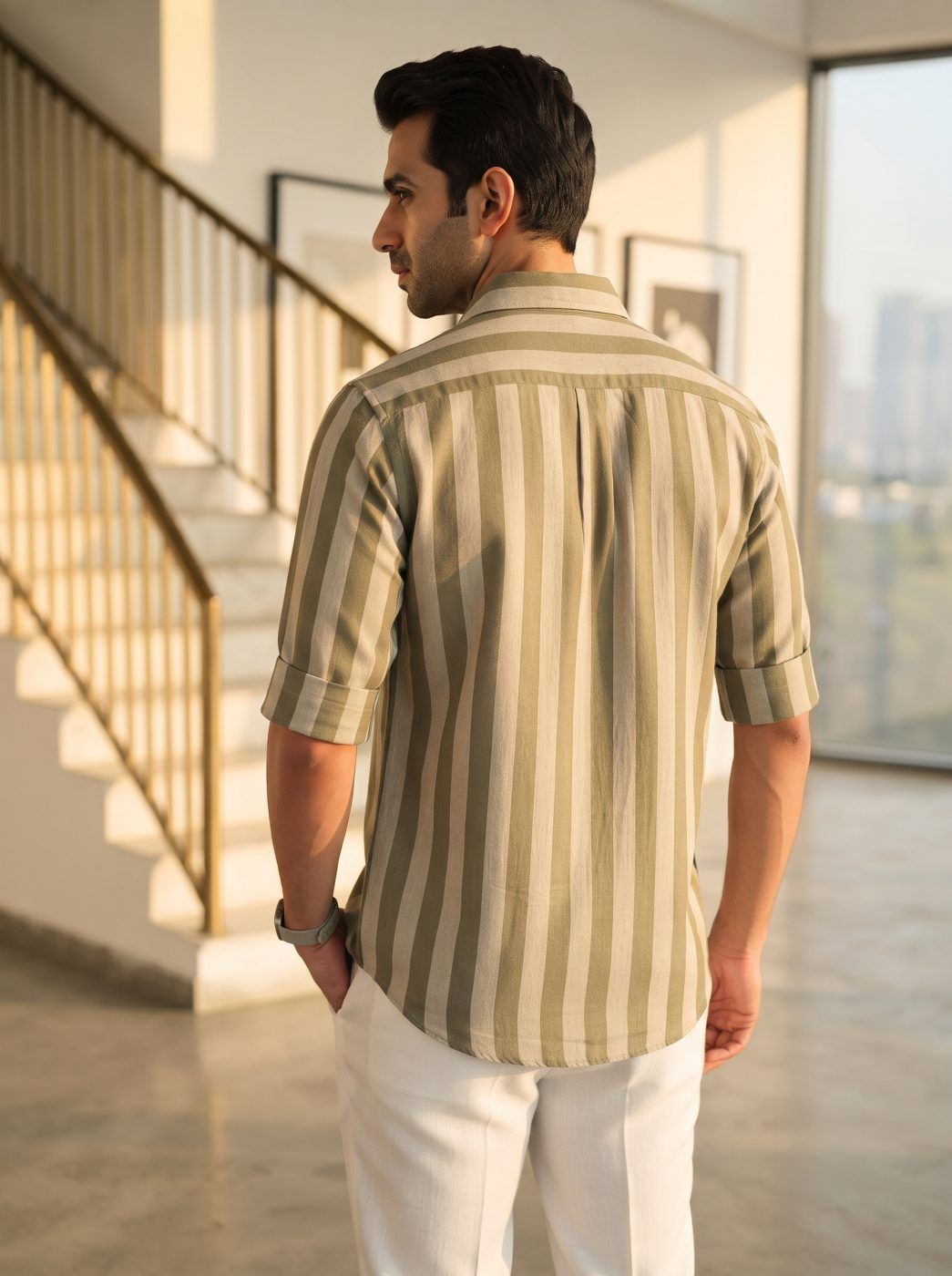 Resort Olive Stripe Camp-Collar Shirt — view 3