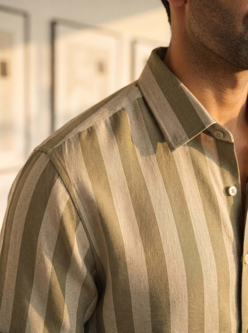 Resort Olive Stripe Camp-Collar Shirt — view 4