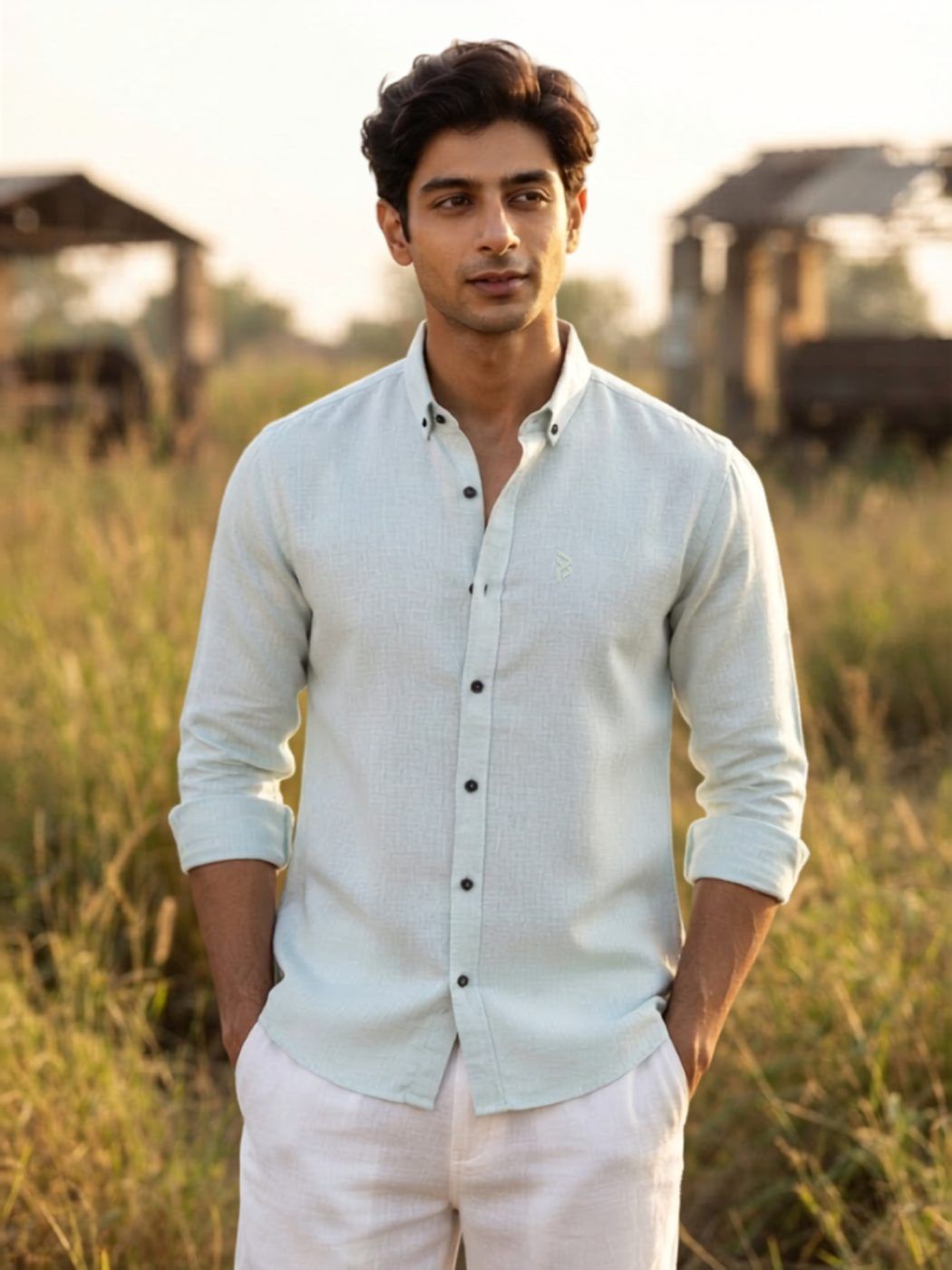 Sage Button-Down Linen-Blend Shirt