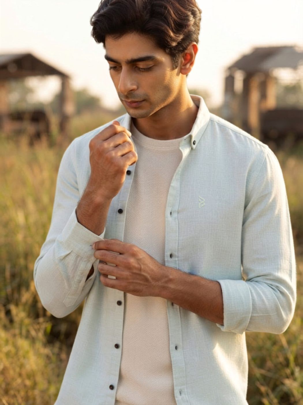 Sage Button-Down Linen-Blend Shirt — view 2