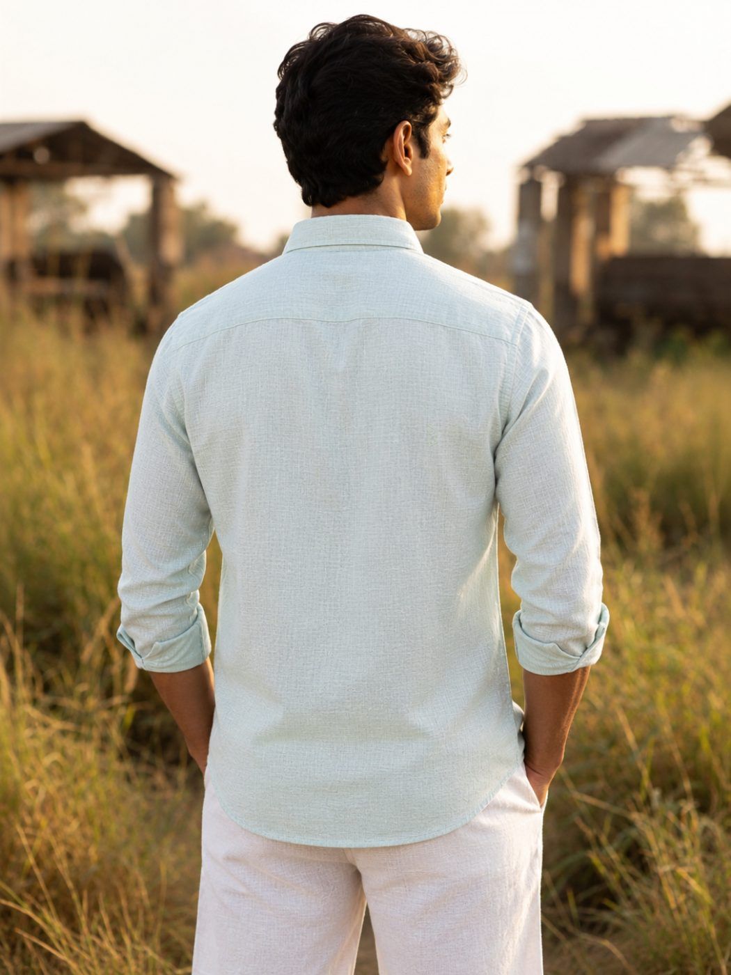 Sage Button-Down Linen-Blend Shirt — view 3