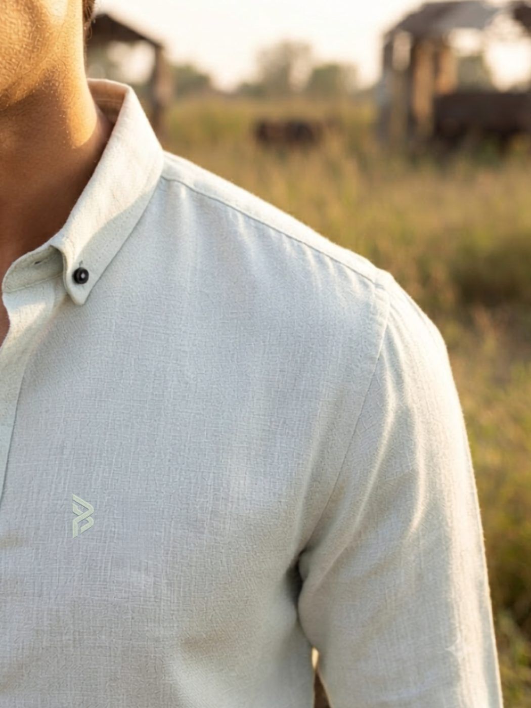 Sage Button-Down Linen-Blend Shirt — view 4