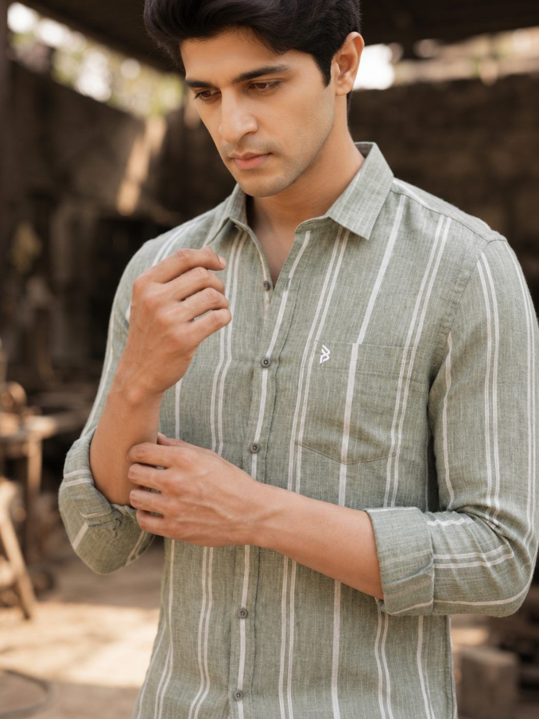 Sage Stripe Linen-Blend Shirt — view 2