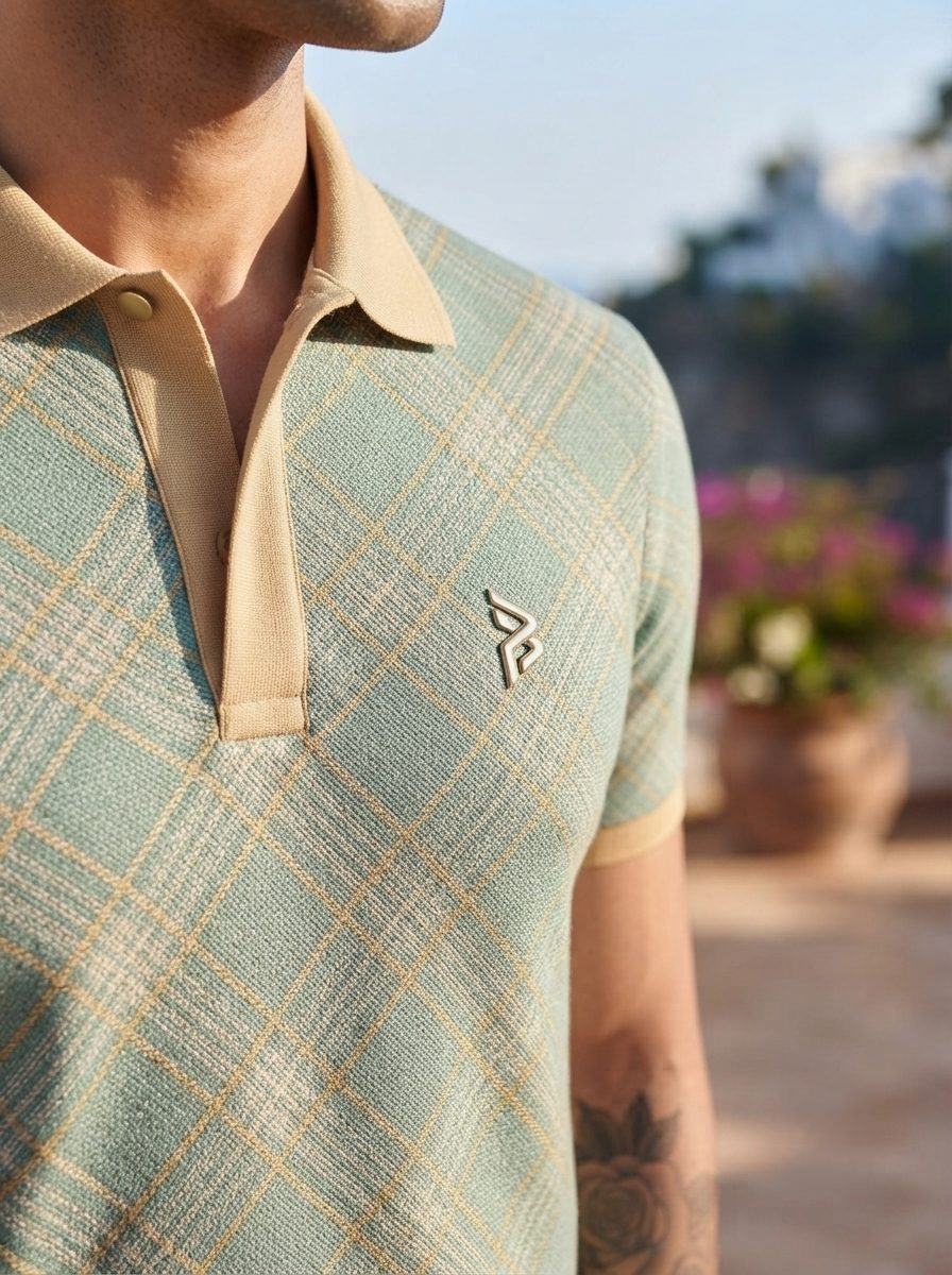 Sage Windowpane Snap Polo — view 2