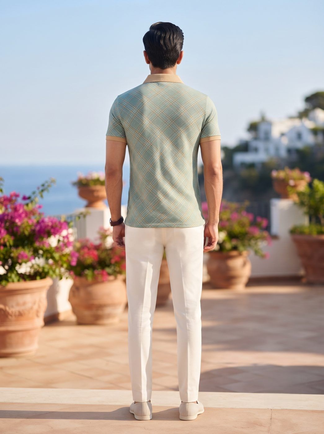 Sage Windowpane Snap Polo — view 4