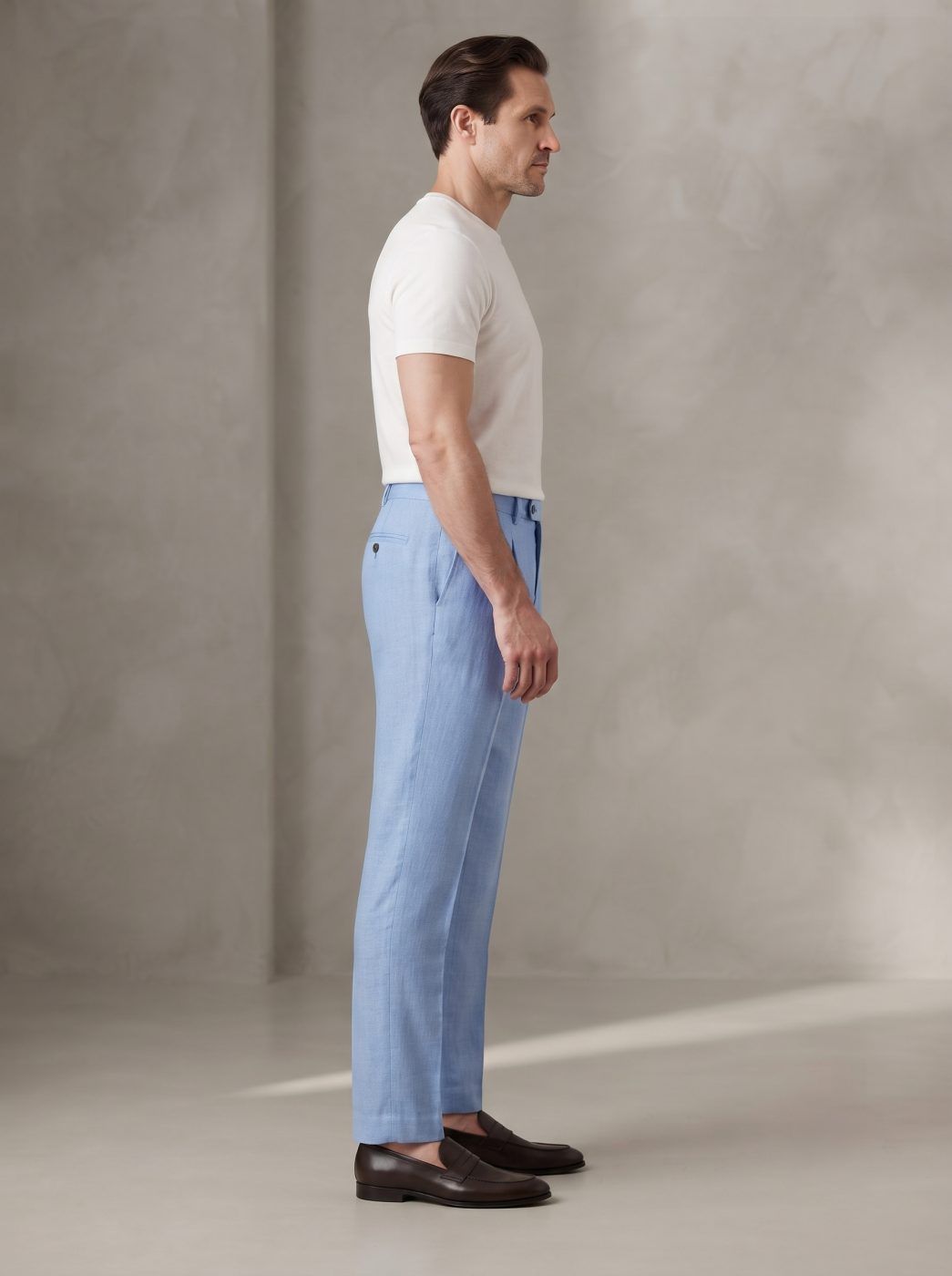 Sky Blue Pleated Linen Trouser — view 2