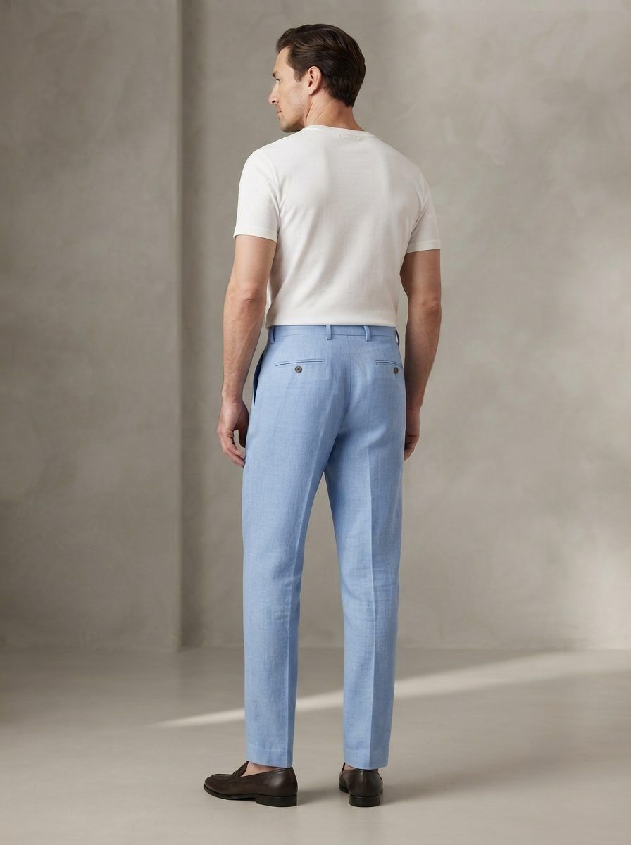 Sky Blue Pleated Linen Trouser — view 3