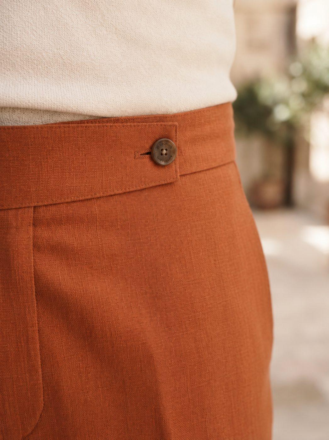 Sorrento Wrap-Waist Linen Trouser, Burnt Rust — view 4