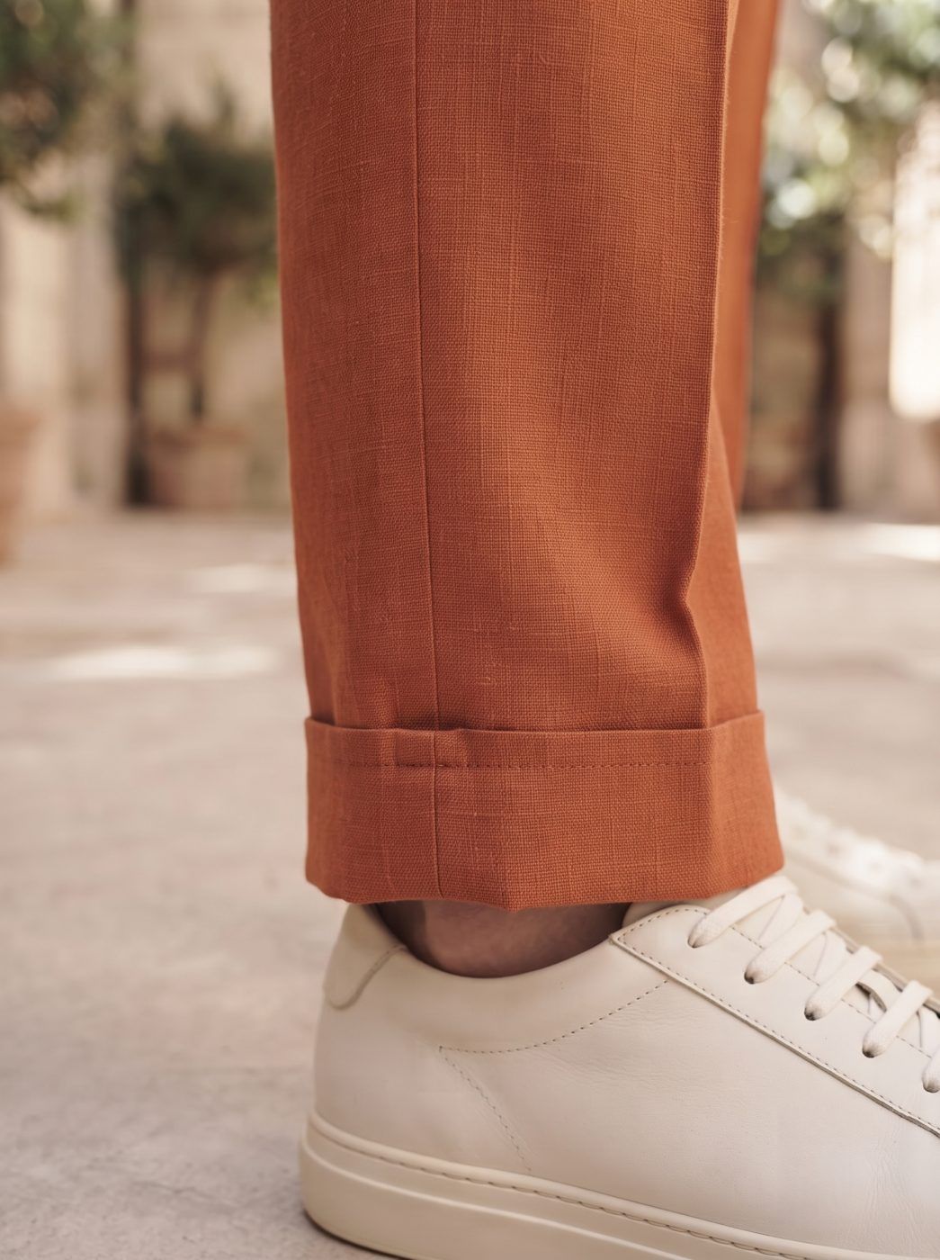Sorrento Wrap-Waist Linen Trouser, Burnt Rust — view 5