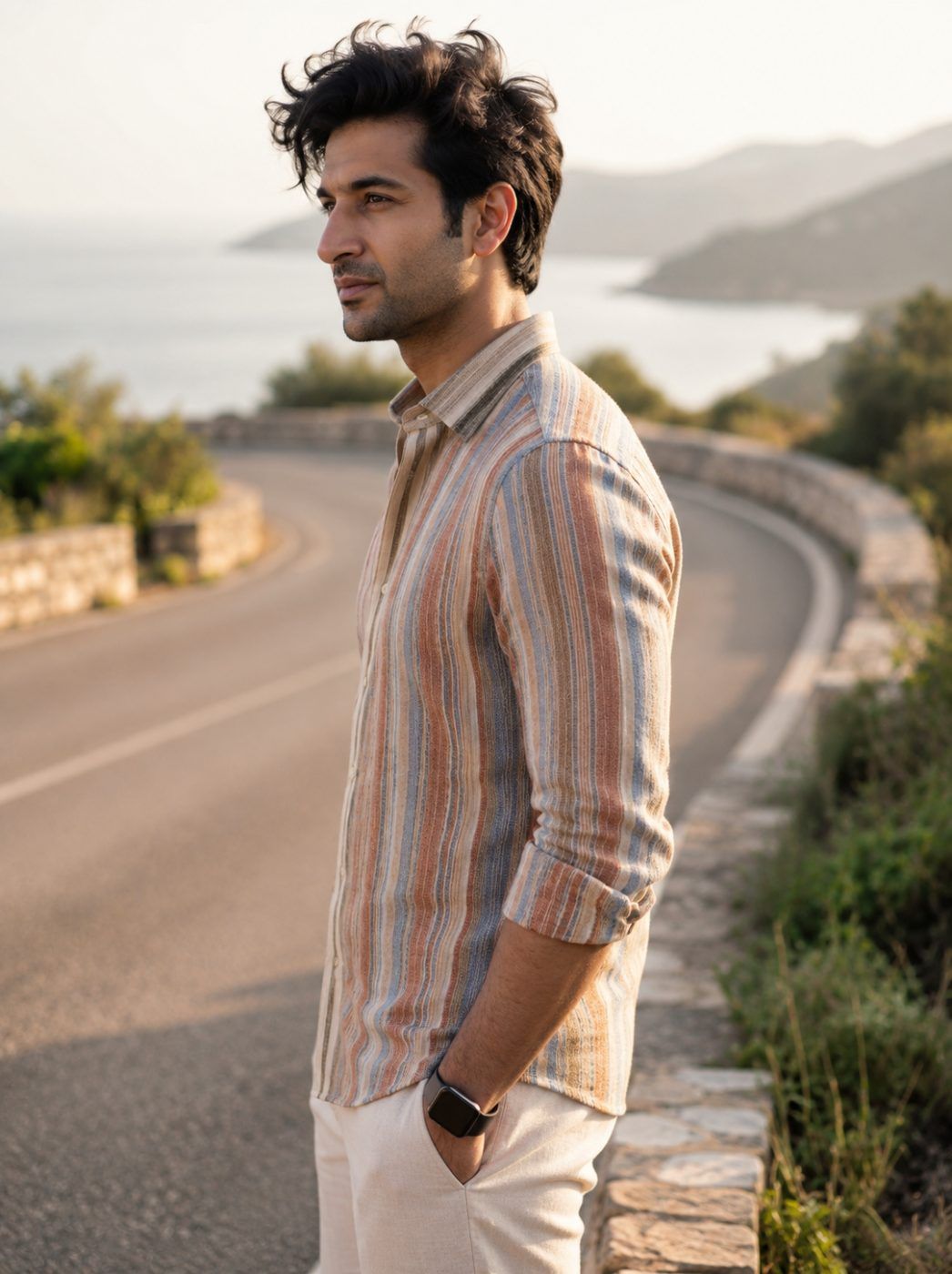 Sunset Multi-Stripe Linen-Cotton Shirt