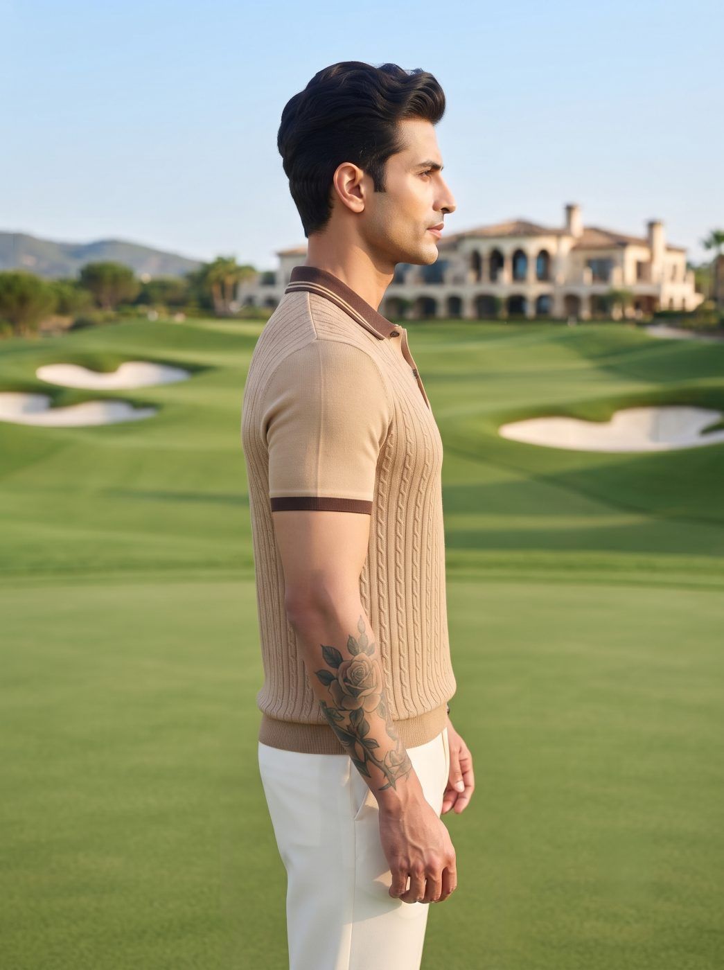 Tan Cable-Knit Polo — view 2