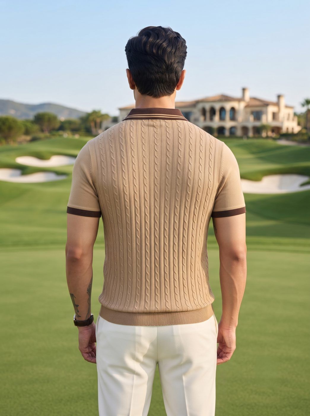 Tan Cable-Knit Polo — view 3