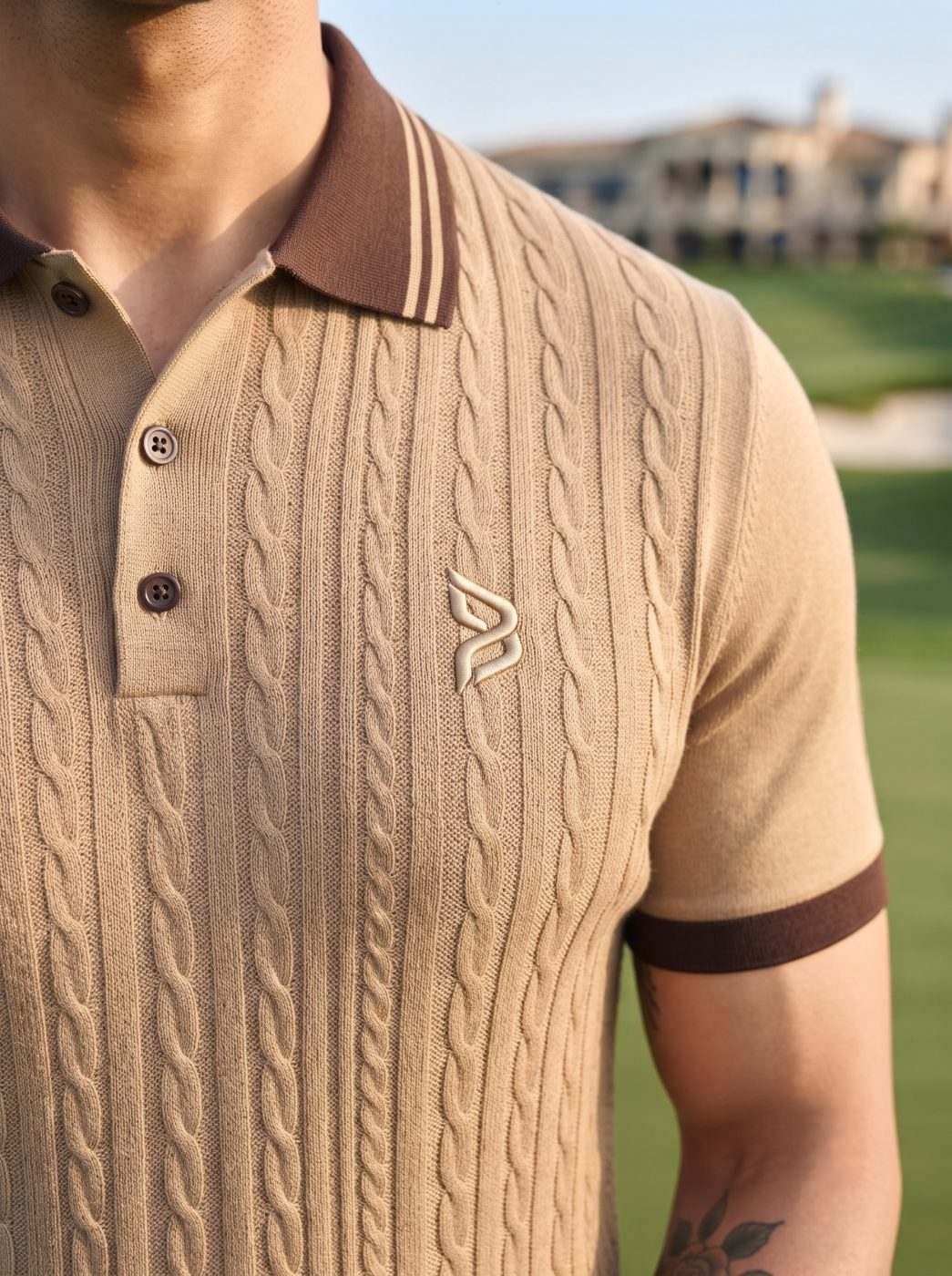 Tan Cable-Knit Polo — view 4