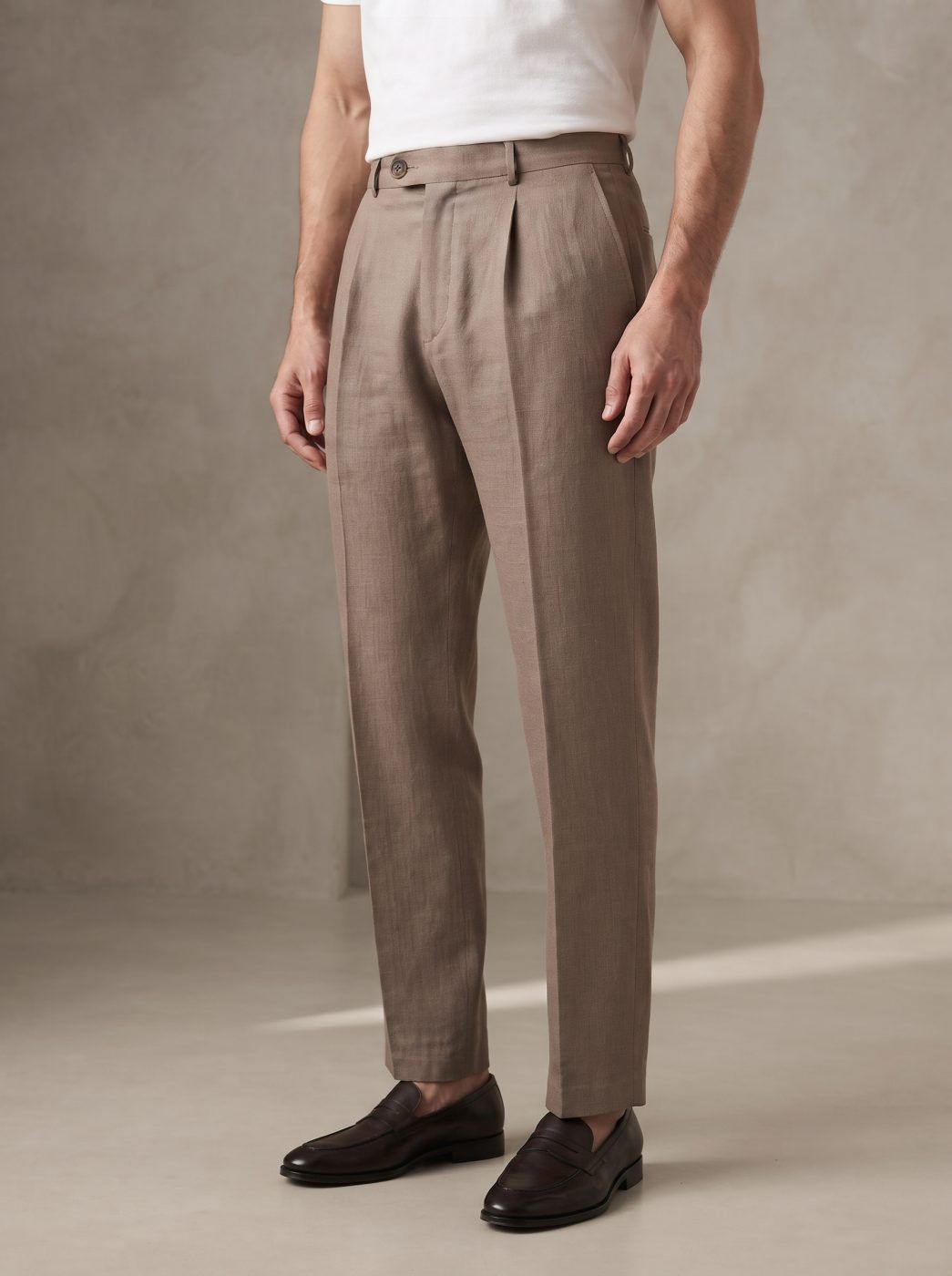 Taupe Pleated Linen Trouser — view 3