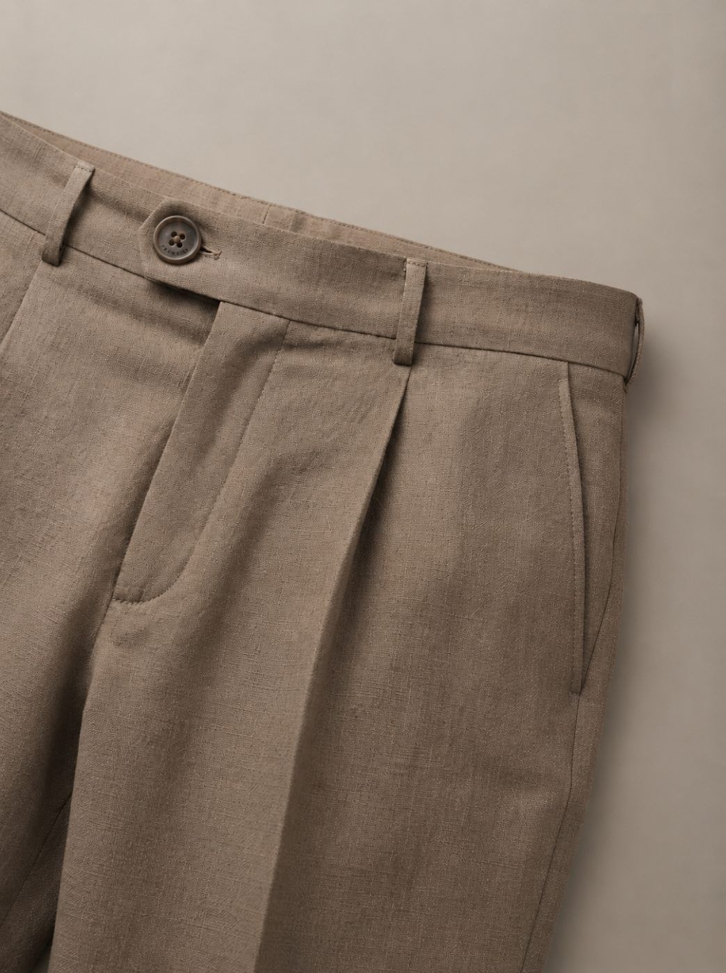 Taupe Pleated Linen Trouser — view 5