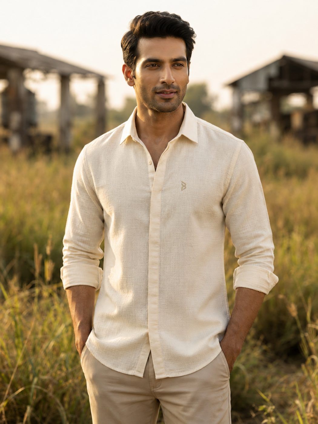 Warm Ivory Pure Linen Shirt
