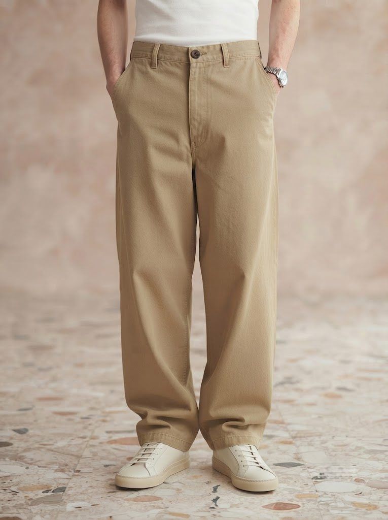 Wide-Leg Chino, Washed Khaki