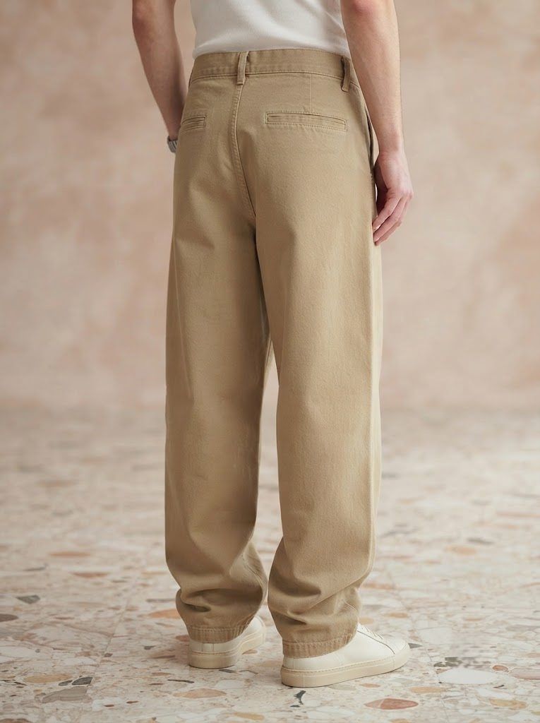 Wide-Leg Chino, Washed Khaki — view 4