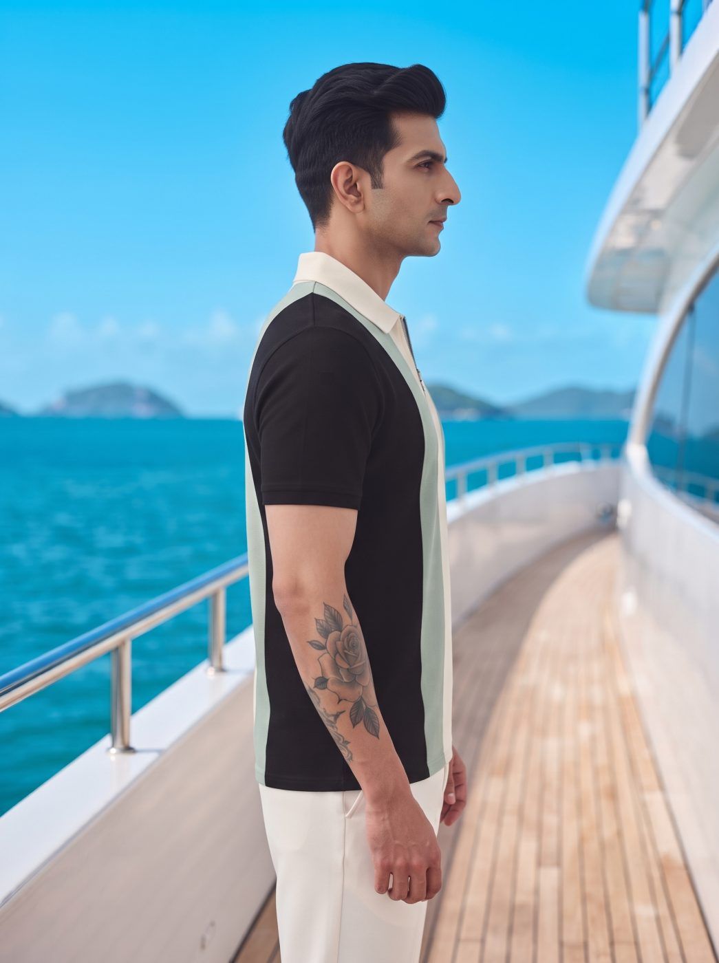 Zip-Placket Colorblock Polo — view 2