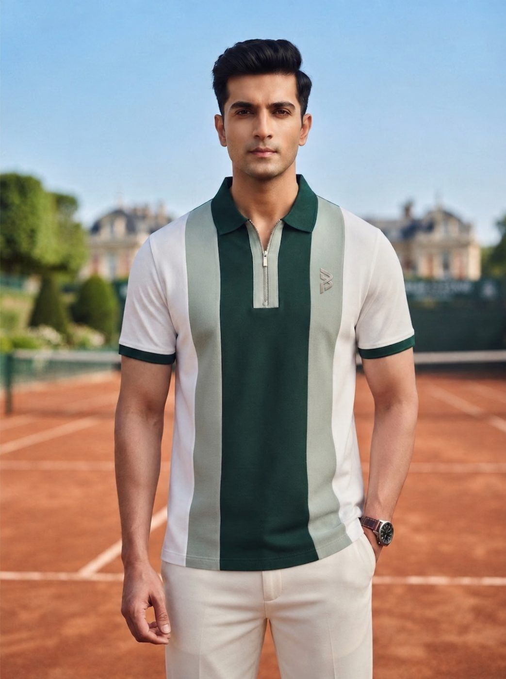 Zip-Placket Colorblock Polo — view 5